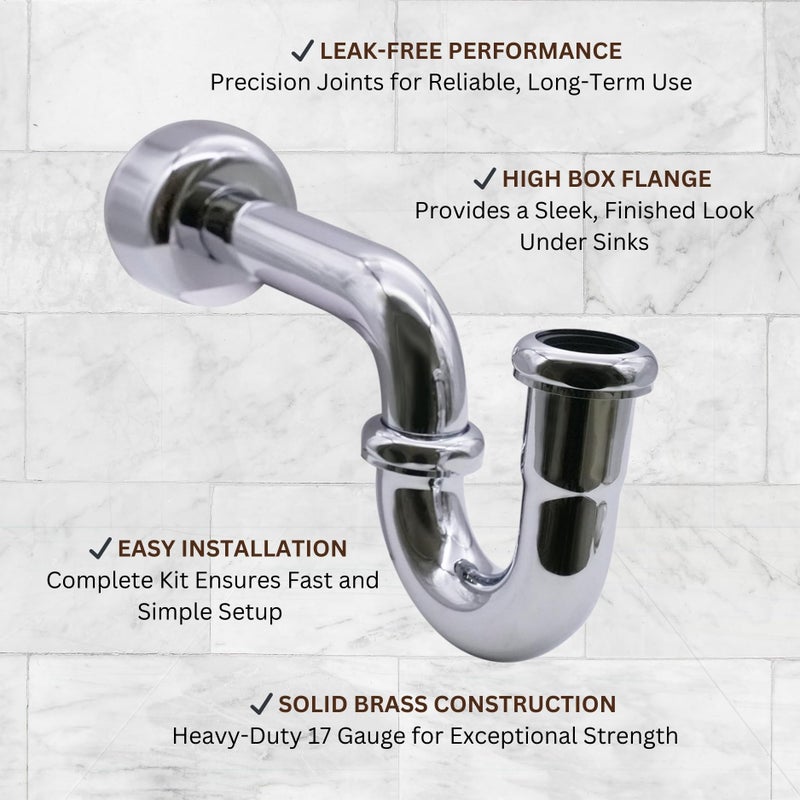 Westbrass وستبراس D400-1-26 1-1/2" OD 17 قياس P-Trap مع حافة صندوق عالية، كروم مصقول - Image 5